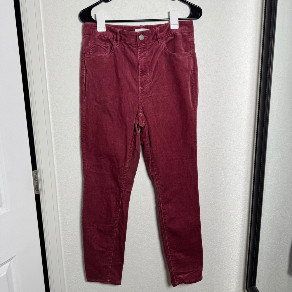 Loft Corduroy Pants Womens 29/8 Burgundy Curvy High Waist Skinny Leg Wine Red